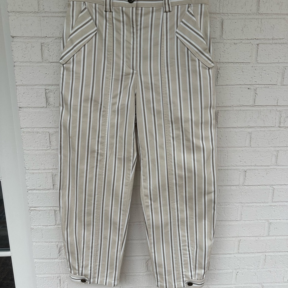 Pearl by Lela Rose Beige and White Striped Slim Barrel Leg Chinos - Picture 8 of 12